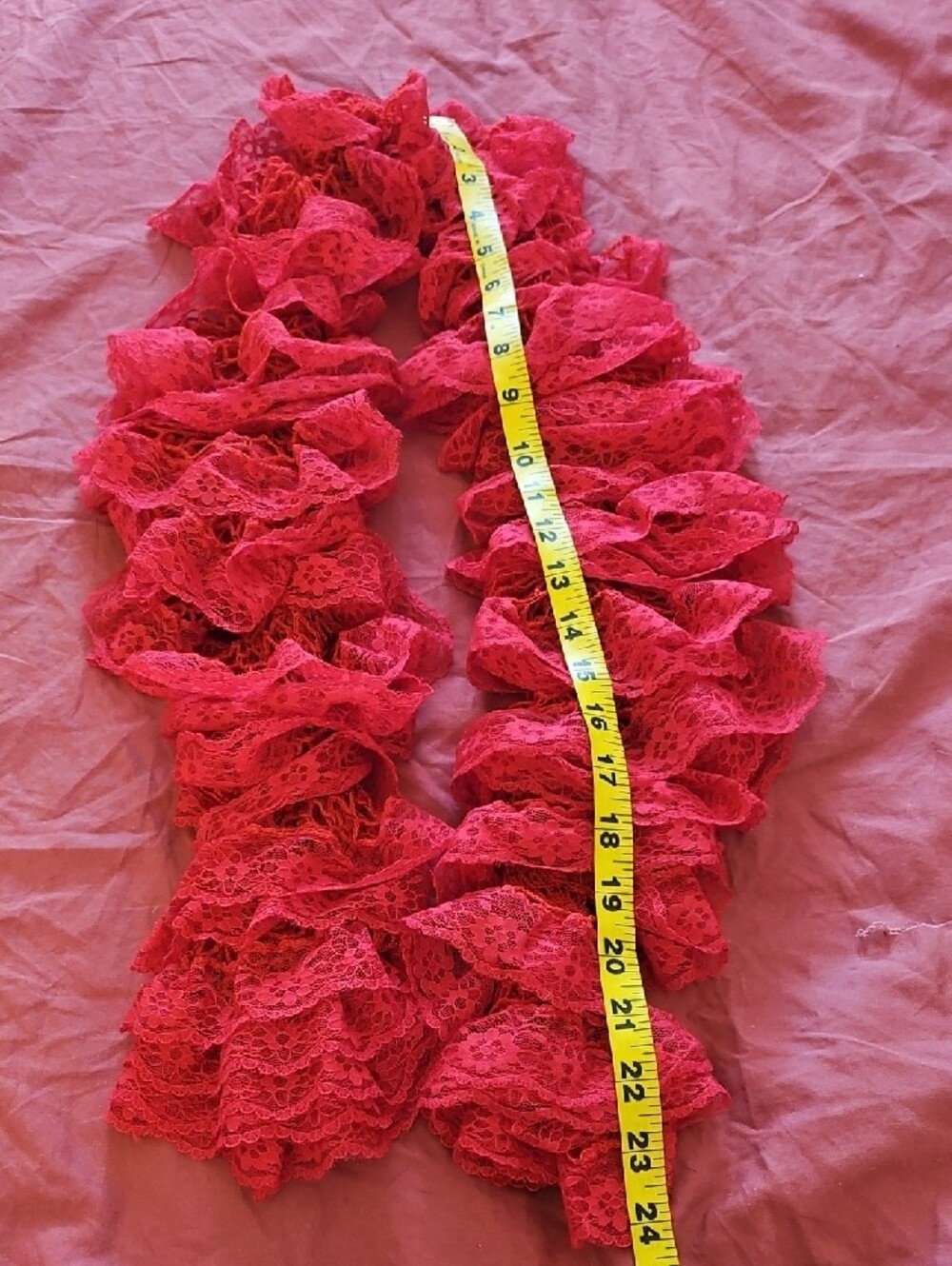 Lace Ruffle Scarf - Hot Red - Picture 5 of 7